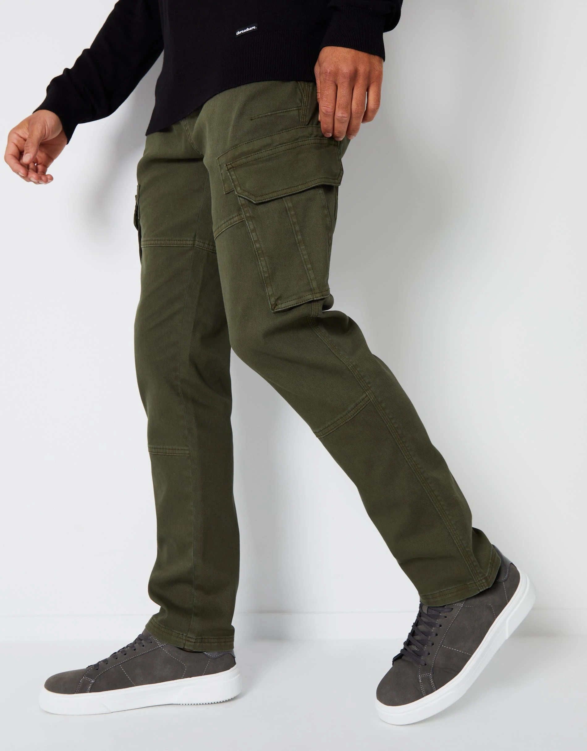 Men's Khaki Cargo Pocket Stretch Trousers