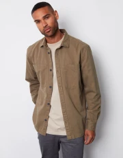 Men's Khaki Cotton Twill Button Up Shacket