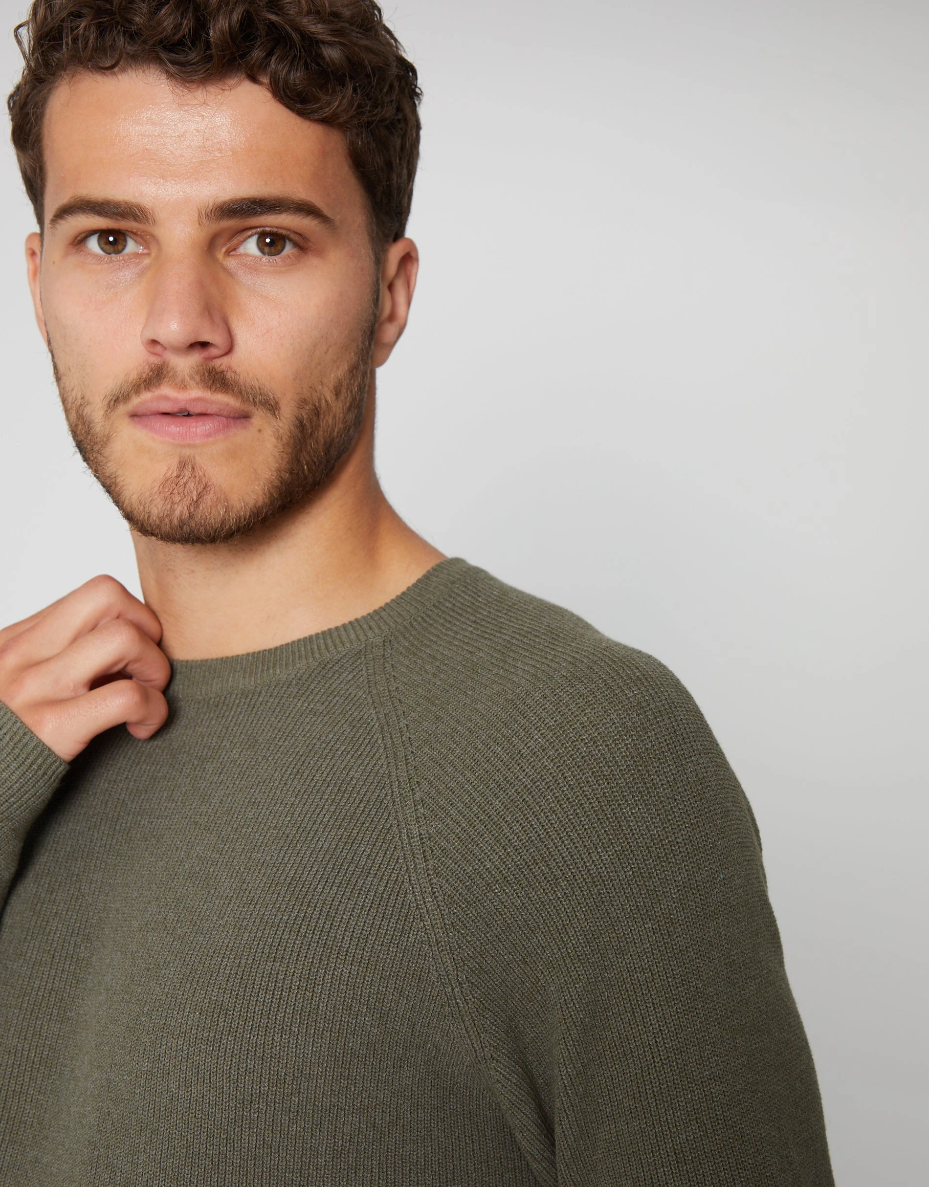 Men's Khaki Crew Neck Knitted Jumper