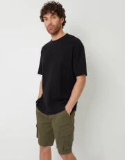 Mens Khaki Dobby Textured Cargo Shorts