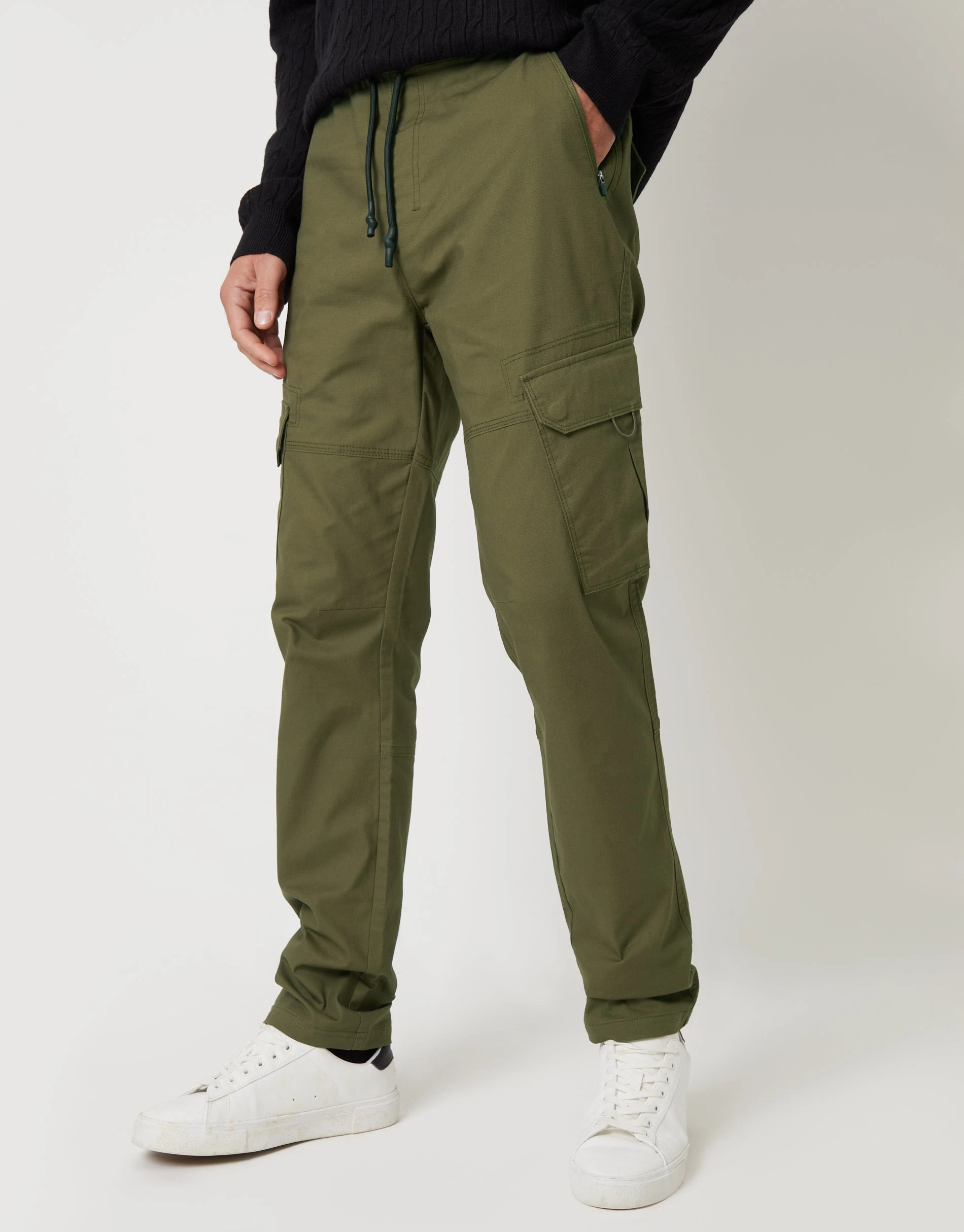 Men's Khaki Drawcord Cargo Trousers