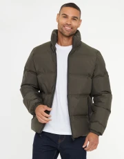 Men's Khaki Funnel Neck Puffer Jacket