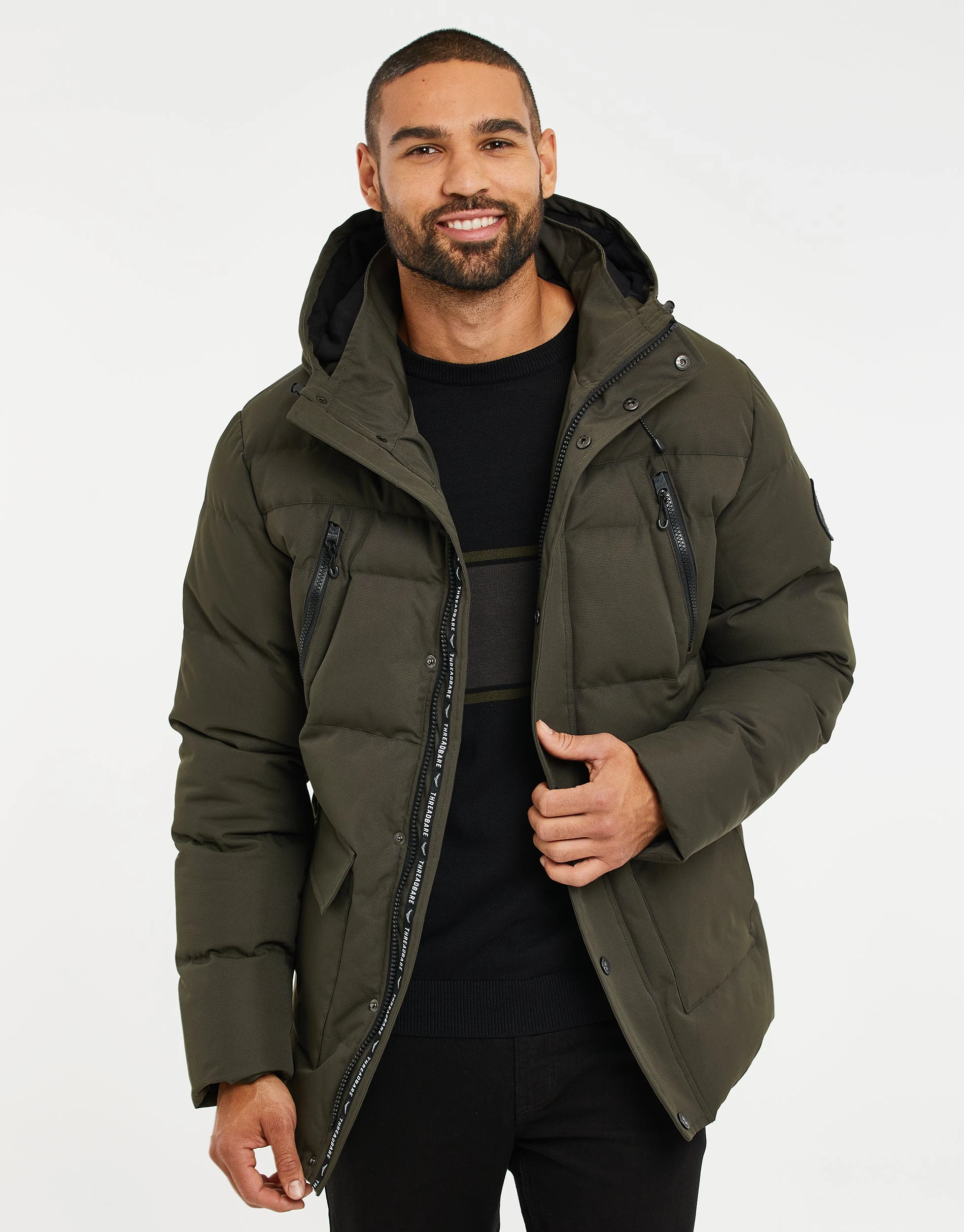 Men's Khaki Hooded Padded Jacket