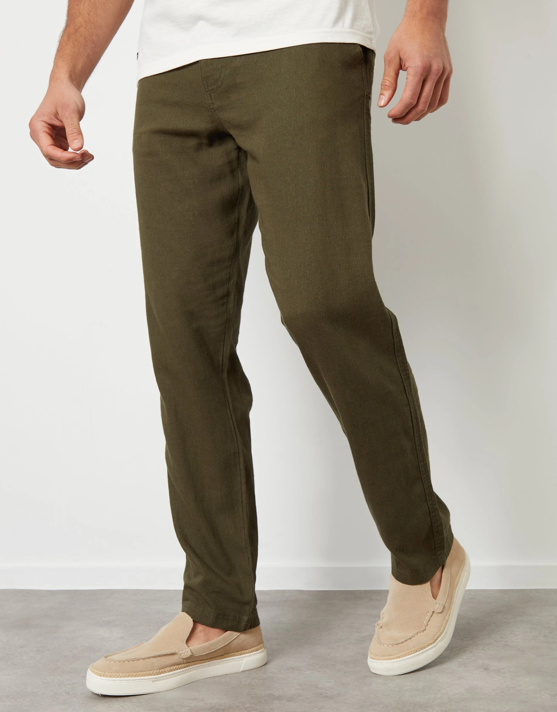 Men's Khaki Linen Blend Trousers