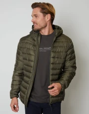 Men's Khaki Matte Finish Padded Hooded Jacket