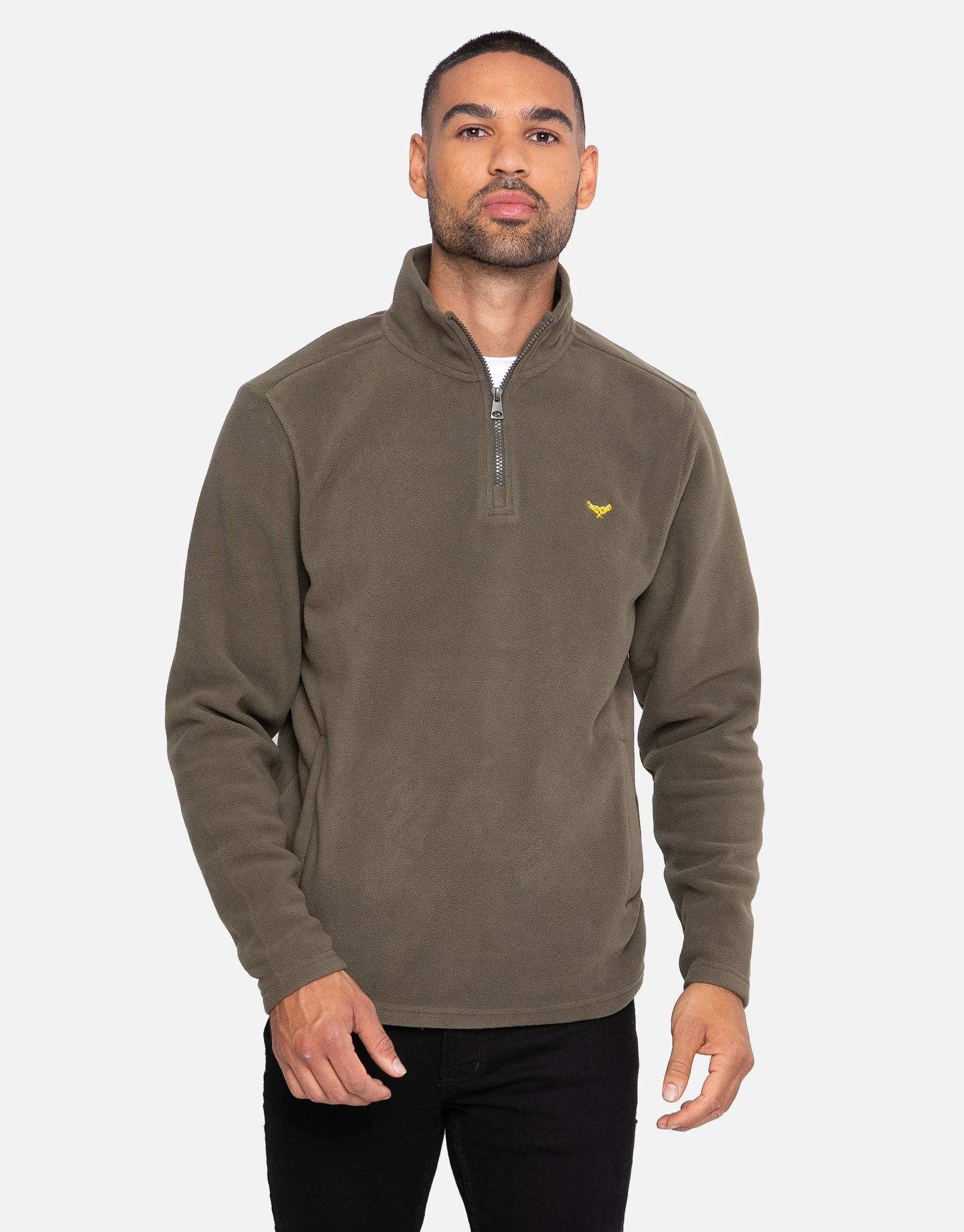 Men's Khaki Quarter Zip Fleece Sweatshirt