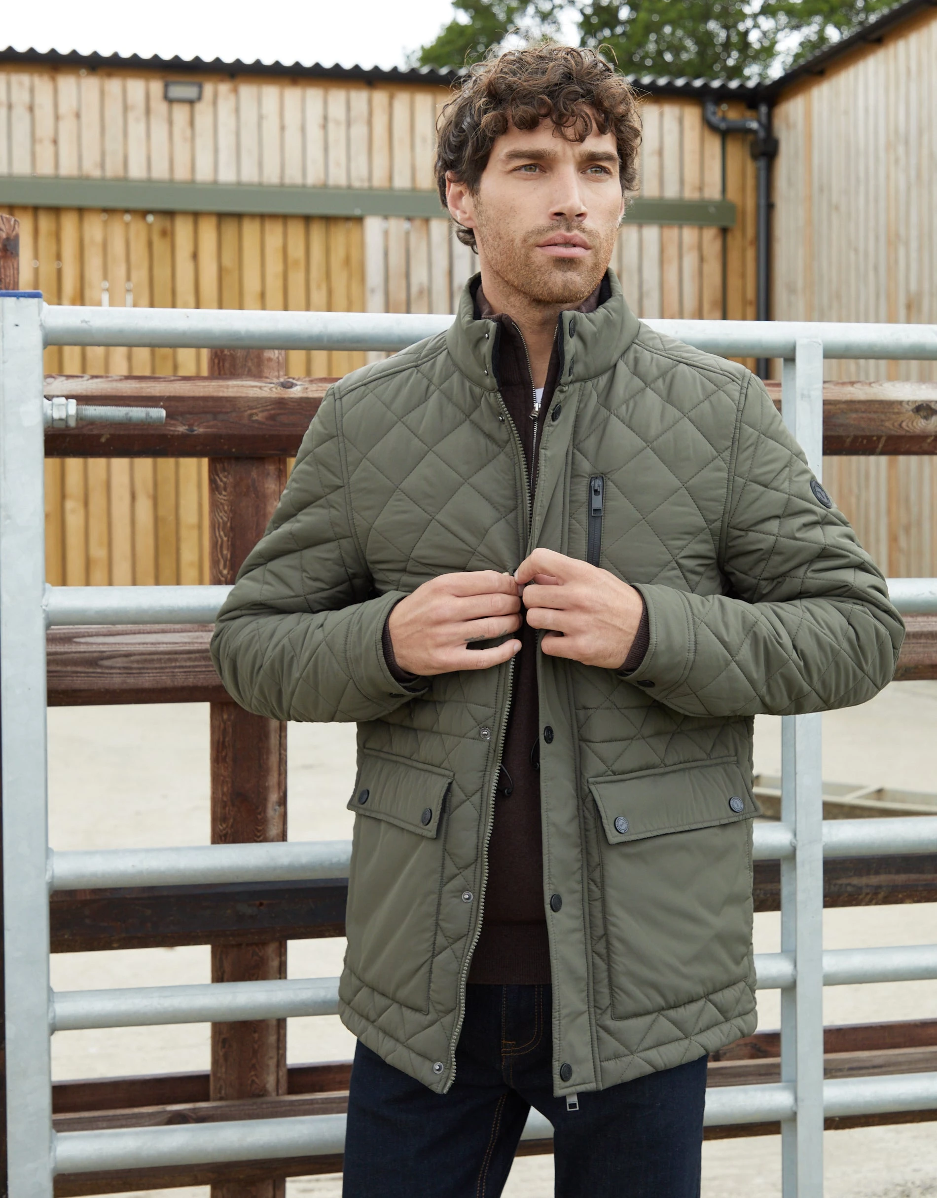 Men's Khaki Showerproof Quilted Patch Pocket Jacket