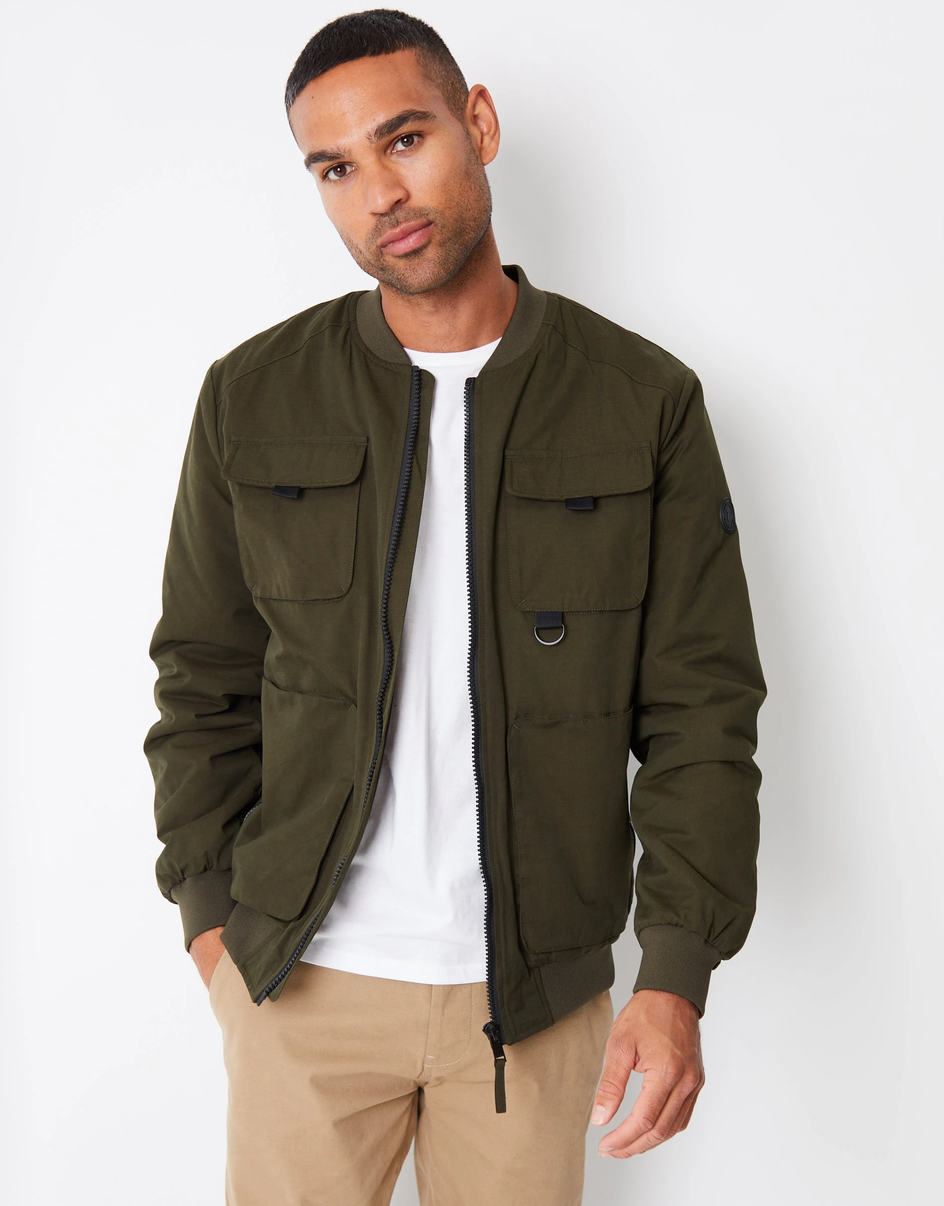 Men's Khaki Showerproof Utility Bomber Jacket