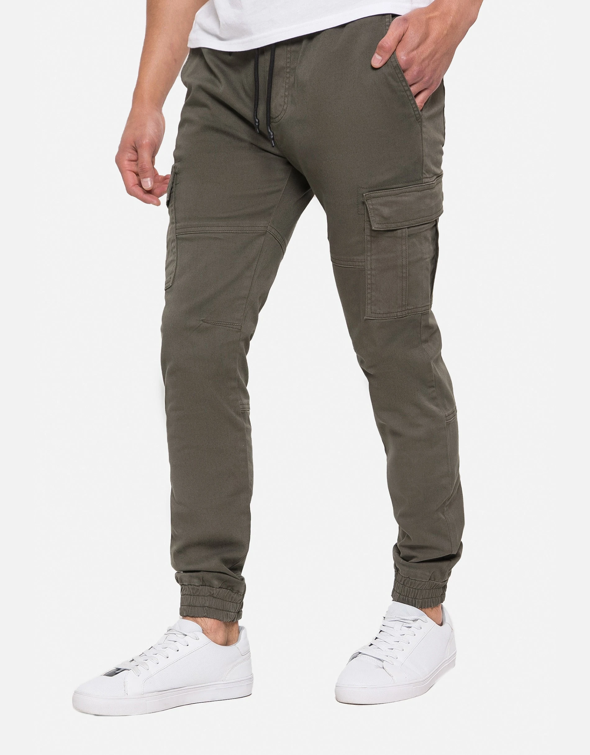 Men's Khaki Slim Fit Cargo Trousers