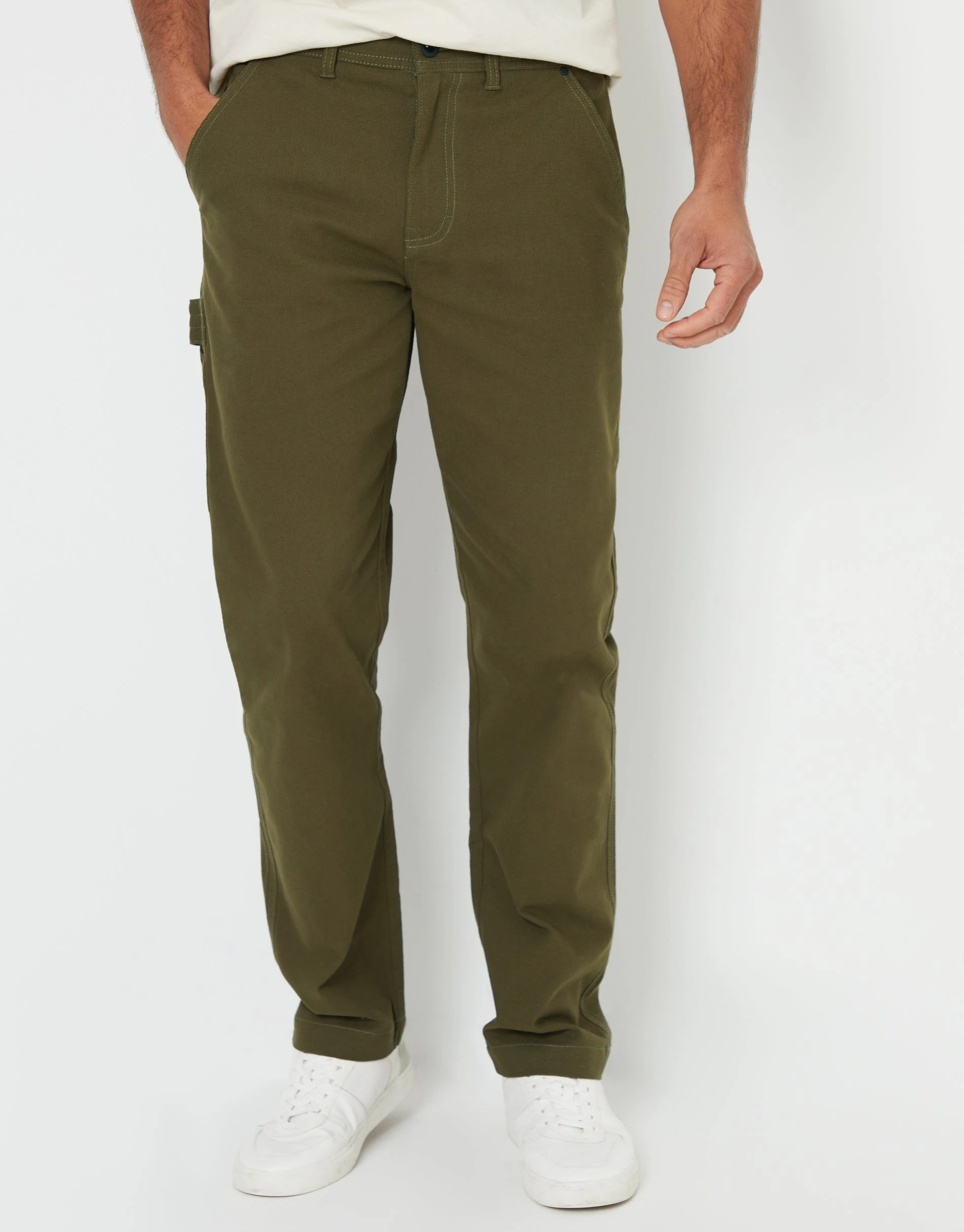 Men's Khaki Straight Leg Chino Cargo Trousers