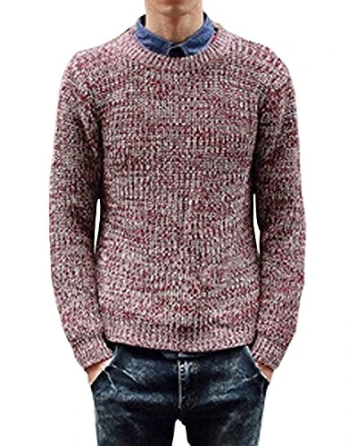 ® Mens Knit Crew Neck Sweatshirt Long Sleeve Sweater Jumper Top Pullover Clothing (Red L)