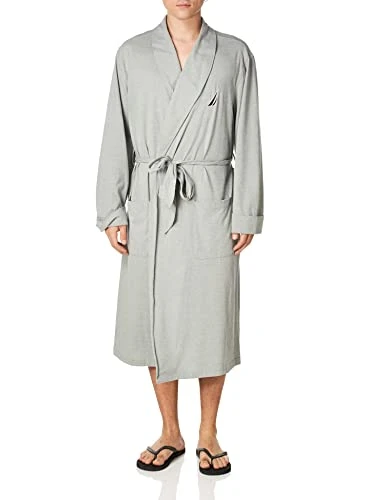 Men's Knit Robe Bathrobe, Grey Heather, S-M