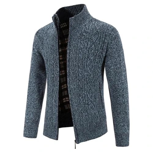 Mens Knitted Cardigan Classic Style Cardigans Casual Stand Collar Sweater Jumpers Slim Fit Full Zipp