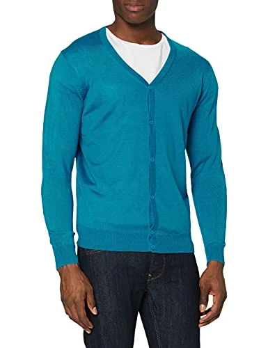 Men's Knitted Cardigan Jumper, Turquoise (Turquoise 00217), L