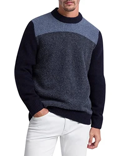 Men's Knitted Crew Neck Jumper Sweater, Blue, S