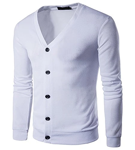 Mens Knitted Jumper Button Through Cardigan Sweater White L