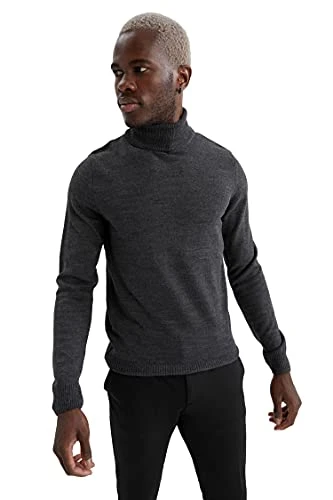 Men's Knitted Pullover Long Sleeve Crew Neck Sweater - Slim Fit Jumper for Men Tops, charcoal grey, 