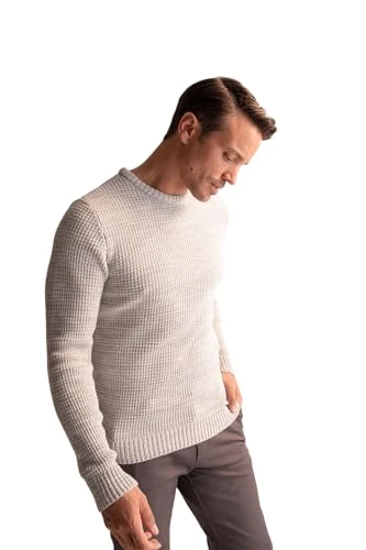 Men's Knitted Pullover Long Sleeve Crew Neck Sweater - Slim Fit Jumper for Men Tops, Lt.grey melange