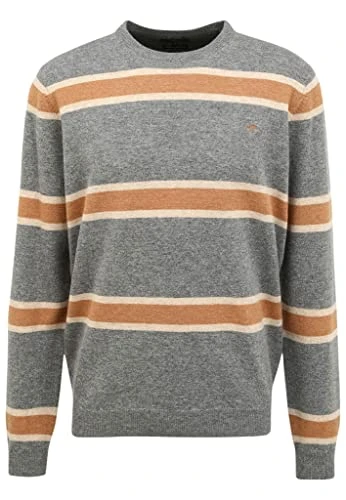 Men's Knitted Pullover Melange Oneck Striped - Made of Premium Wool - Fine Knit Pullover Crew Neck M