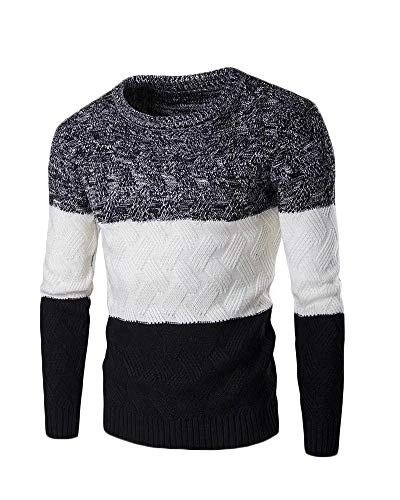 Mens Knitted Pullover Sweater Crew-Neck Long Sleeve Slim Sweatshirt Black M