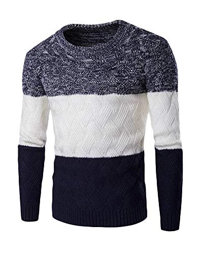 Mens Knitted Pullover Sweater Crew-Neck Long Sleeve Slim Sweatshirt Navy XL