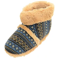Mens Knitted Style Slipper Boots, Warm Faux Fur Lining & Cuff