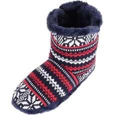 Mens Knitted Style Slipper Boots/Booties with Warm Faux Fur Lining - Navy/Red - 9 UK Mens Knitted Style Slipper Boots/Booties with Warm Faux Fur Lining - Navy/Red - 9 UK