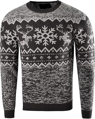 Mens Knitted Xmas Rudolf Reindeer Snowflake Festive Deer Christmas Jumper (Charcol, L)