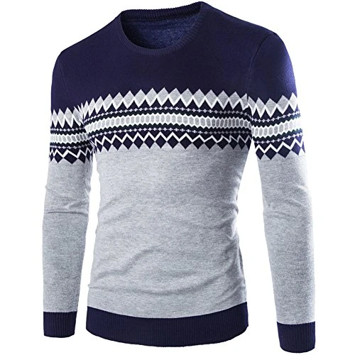 Mens Knitwear Knitted Stripe Pullover Crew-Neck Long Sleeve Jumper Sweater Navy L