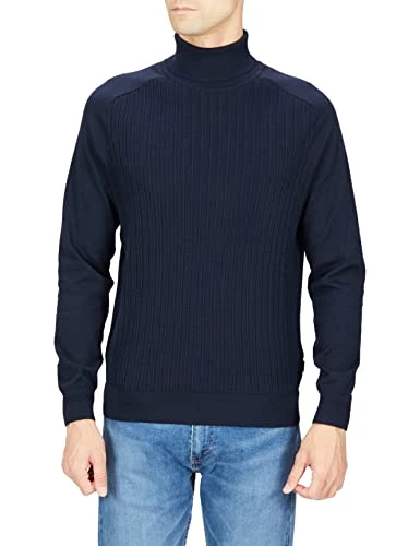 Mens Konowemo Ribbed Rollneck Sweater in Cotton and Cashmere Blue