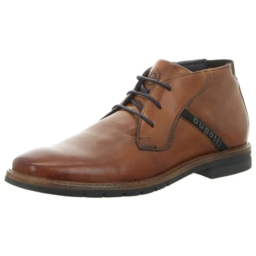 Men's Lace-Up Boots, Business Mero Cognac Brown with Comfort Width Made of Genuine Leather. Brown, b