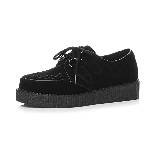 Mens lace up Goth Punk Rockabilly Brothel Creepers Teddy boy Shoes, Black Suede, 9 UK