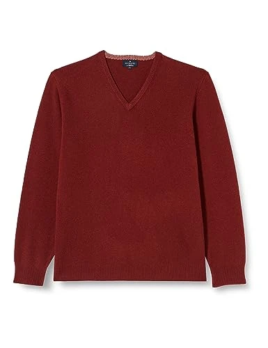 Men's Lambswool V Neck NO LG Pullover Sweater, Red (Brick), L