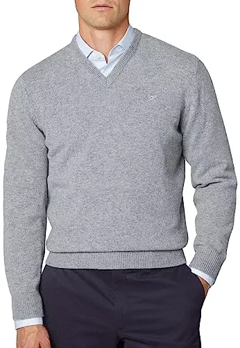 Men's Lambswool V Neck Pullover Sweater, Grey (Ash Grey), M