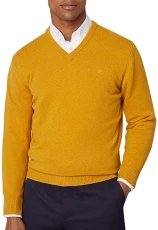 Men's Lambswool V Neck Pullover Sweater, Yellow (Mustard), M