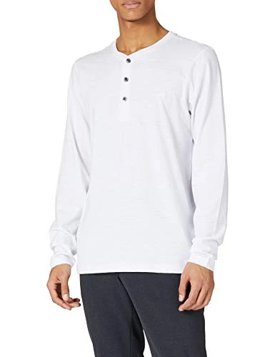 Men's Langarm Henley-Shirt mit Knopfleiste, White, XL