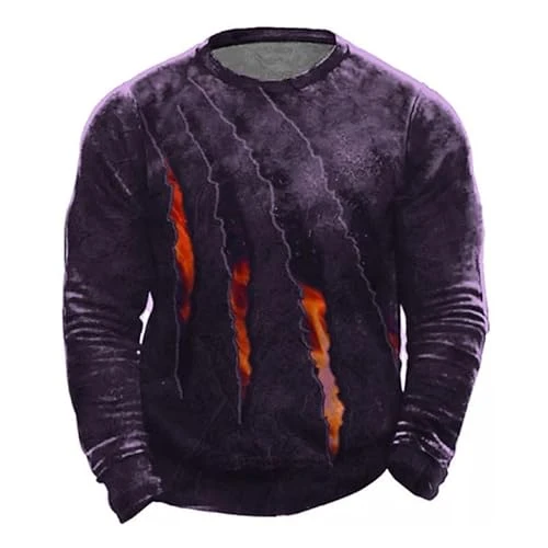 Men's Large Crewneck Sweatshirt - Vintage 3D Print paw Print Sport Pullover Sweatshirt