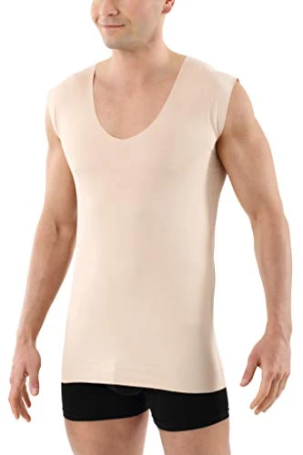Men's Laser Cut Invisible Seamless deep v-Neck Undershirt Sleeveless Stretch Cotton Nude M