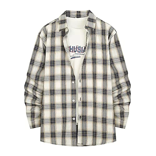 Men's Lattice Shirt Oversized Baggy Casual Check Shirt Streetwear Trend Checkered Casual Shirt Jacke