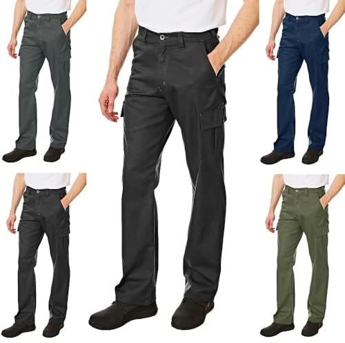 Men's LCPNT205 Heavy Duty Easy Care Multi Pocket Work Safety Classic Cargo Pants Trousers, Black, 36