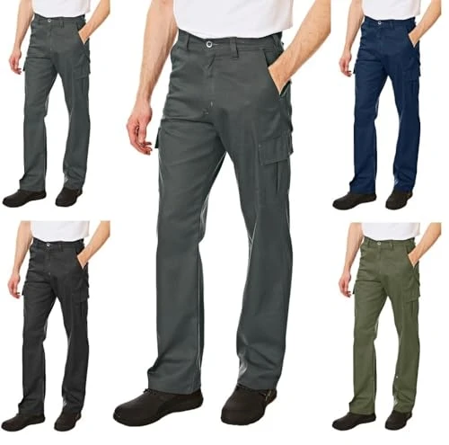 Men's LCPNT205 Heavy Duty Easy Care Multi Pocket Work Safety Classic Cargo Pants Trousers, Grey, 38W