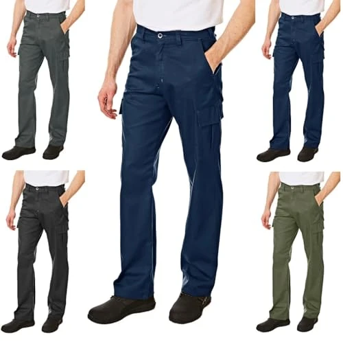 Men's LCPNT205 Heavy Duty Easy Care Multi Pocket Work Safety Classic Cargo Pants Trousers, Navy, 38W