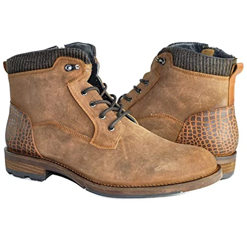 Men's Leather Ankle Boots | Elegant Footwear for Men | Men's Winter Shoes | Leather Ankle Boots | Men's Casual Boots, Cognac, 10 UK