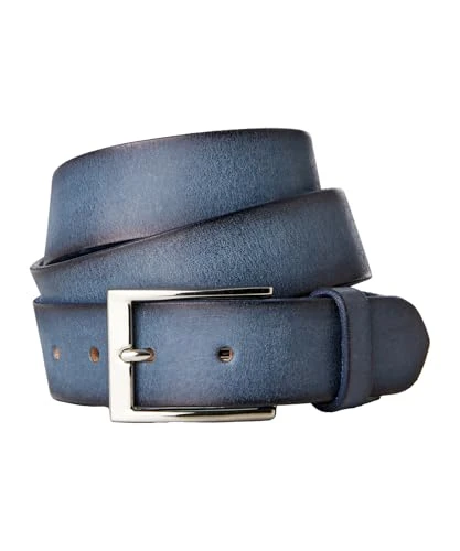 Men's Leather Belt, Washed Blue, L