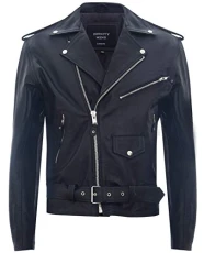 Men's Leather Black Brando Biker Jacket Rock Motorcycle Retro Hide Biker Jacket S