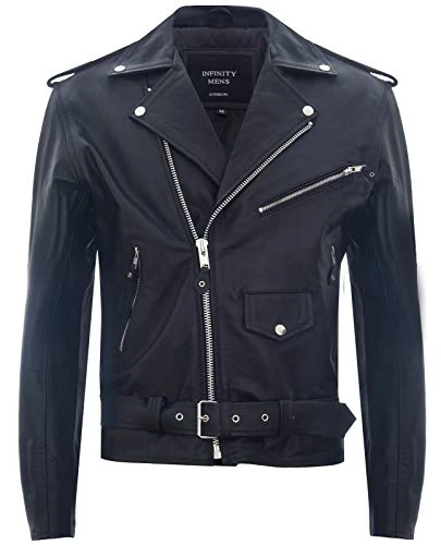 Men's Leather Black Brando Biker Jacket Rock Motorcycle Retro Hide Biker Jacket XL