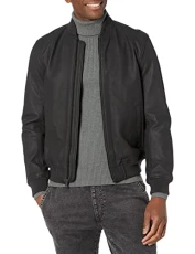 Men's Leather Bomber Jacket, 001 Black, XL