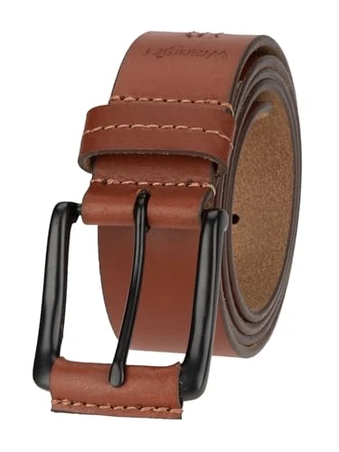 Men’s Leather Casual Everyday Belt for Jeans, Khakis, Cognac, 38