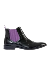 Men's Leather Chelsea Boots with Brogue Details, Black, 9 UK