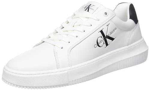 Men's Leather Chunky Cupsole Trainers, White (Bright White/Black), 10